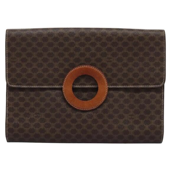 CELINE Macadam Canvas Shoulder Bag Pvc Brown Gold - Picture 2 of 13